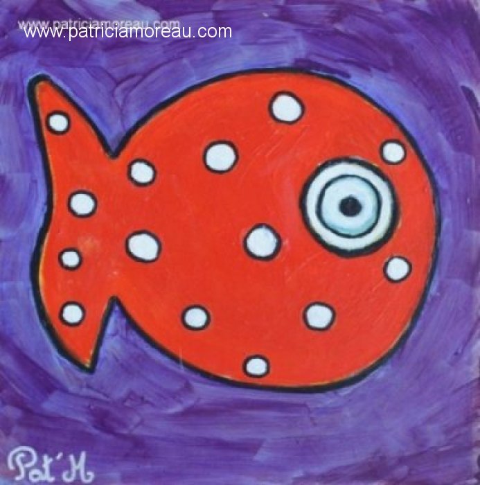 e poisson rouge sur fond violet 20x20