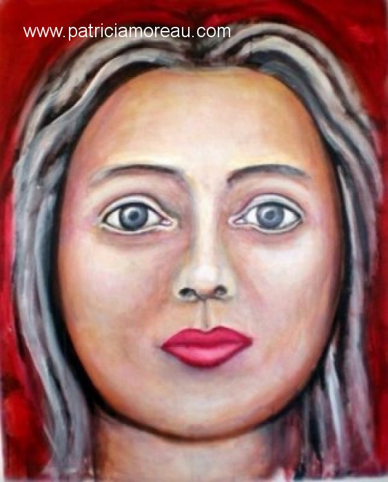 patricia moreau portrait Femme sur fond rouge grand format
