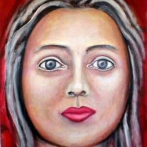 patricia moreau portrait Femme sur fond rouge grand format