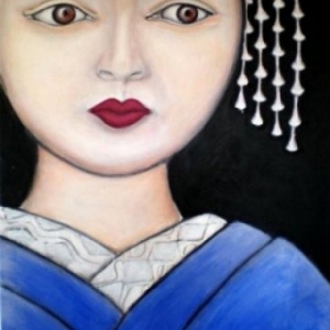 patricia moreau portrait Geisha en kimono bleu